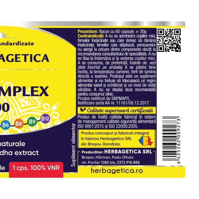 Capsule metabolism - B COMPLEX 100, 60 caps