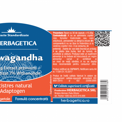 Capsule adaptogene - ASHWAGANDHA, 60 caps