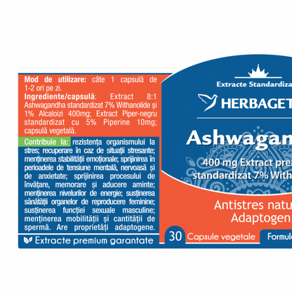 Capsule adaptogene - ASHWAGANDHA, 60 caps