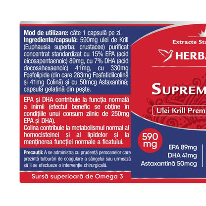Ulei de Krill - SUPREME KRILL OMEGA 3 FORTE, 30 caps